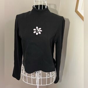 Skinny dip (ASOS) mock neck yin Yang long sleeve top graphic embroidery black